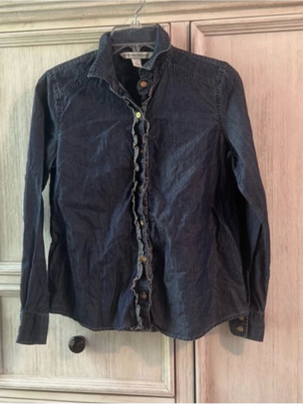 Classic Women's Denim Button Down Shirt - Dark Blue